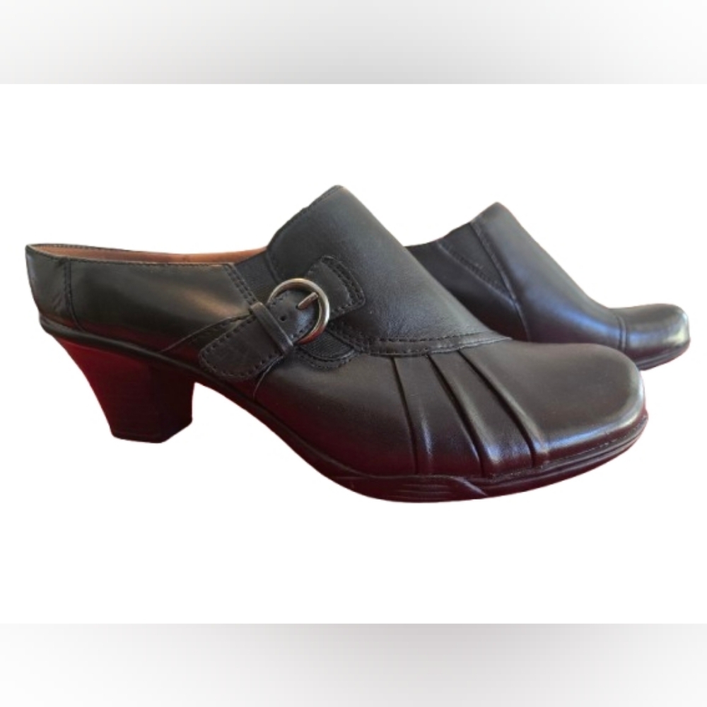 Earth Spirit Women's Black Leather Mules with Buckle -‎ Size 10